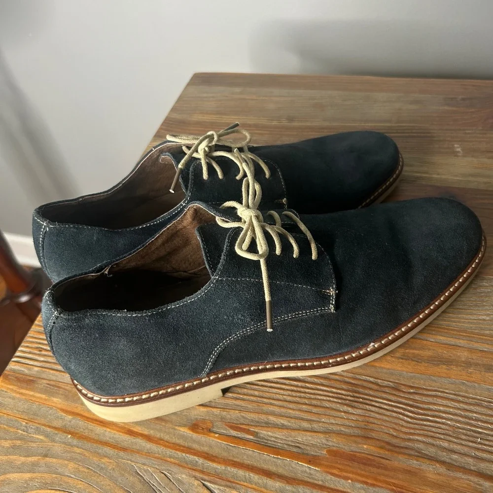 Ashton grey Navy Suede Leather Oxford Dress‎ Shoes Lace Up Casual Comfort 10.5